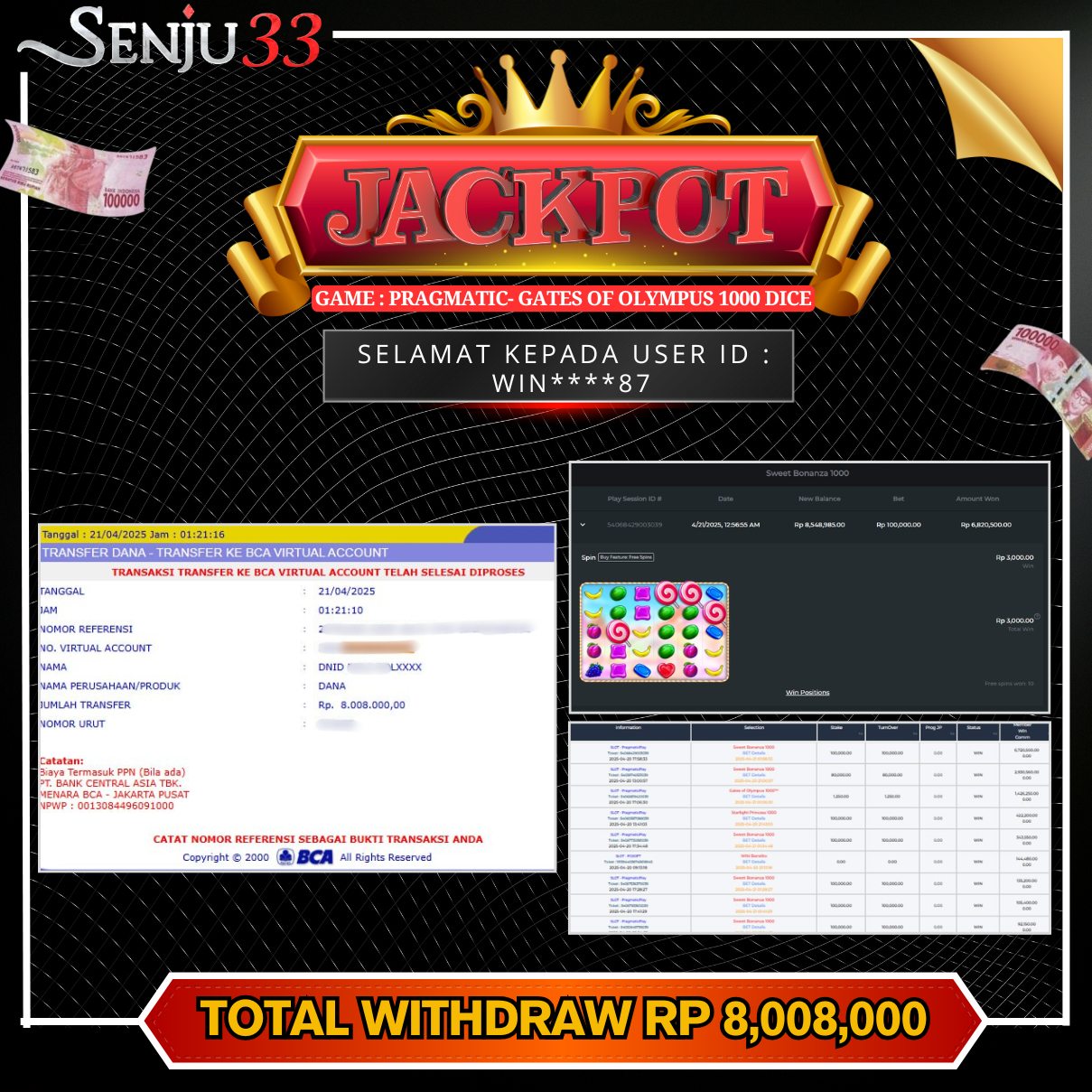 🎰 SENJU33 JACKPOT SLOT Rp. 8.008.000 LUNAS 🎉