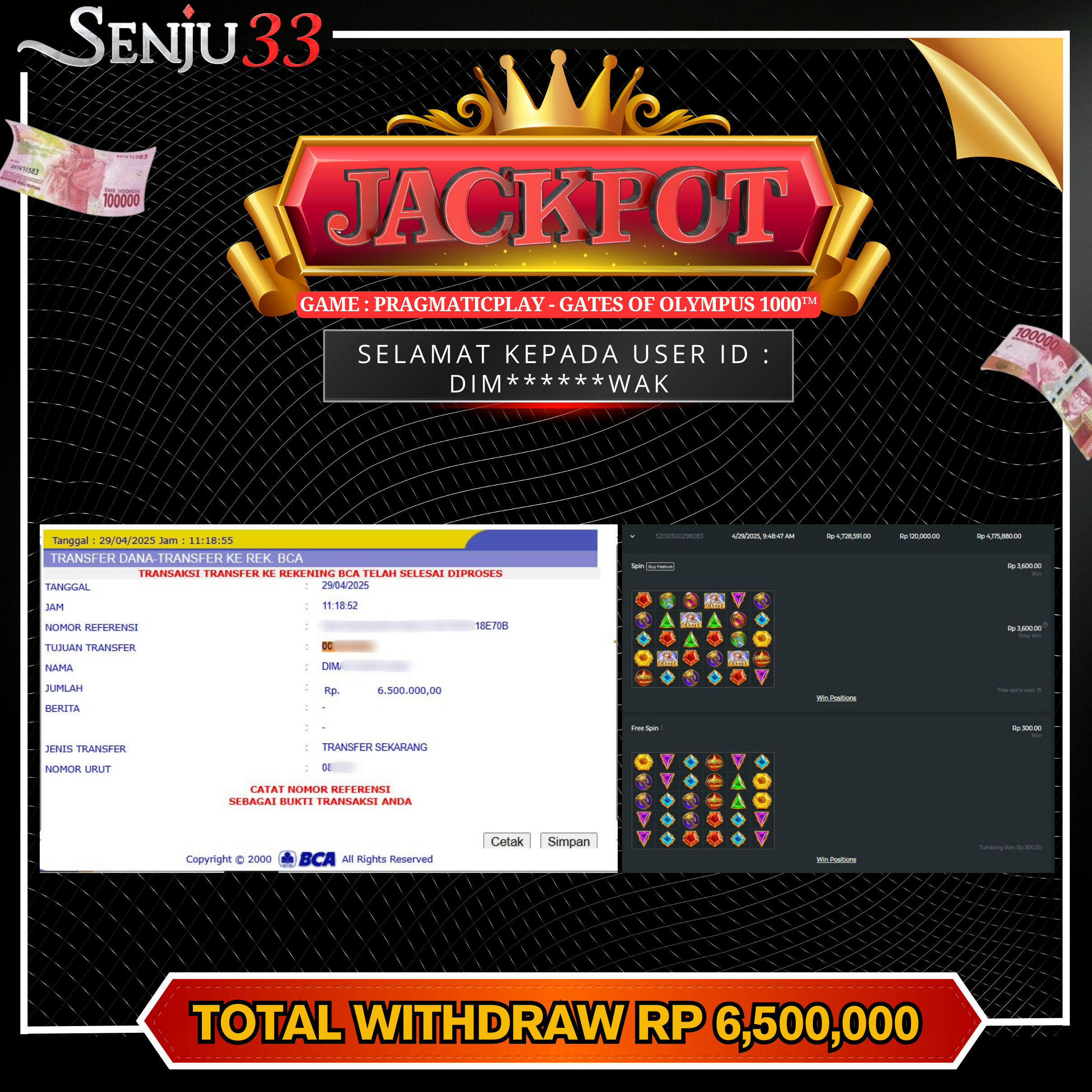 🎰 SENJU33 JACKPOT SLOT Rp. 6.500.000 LUNAS 🎉