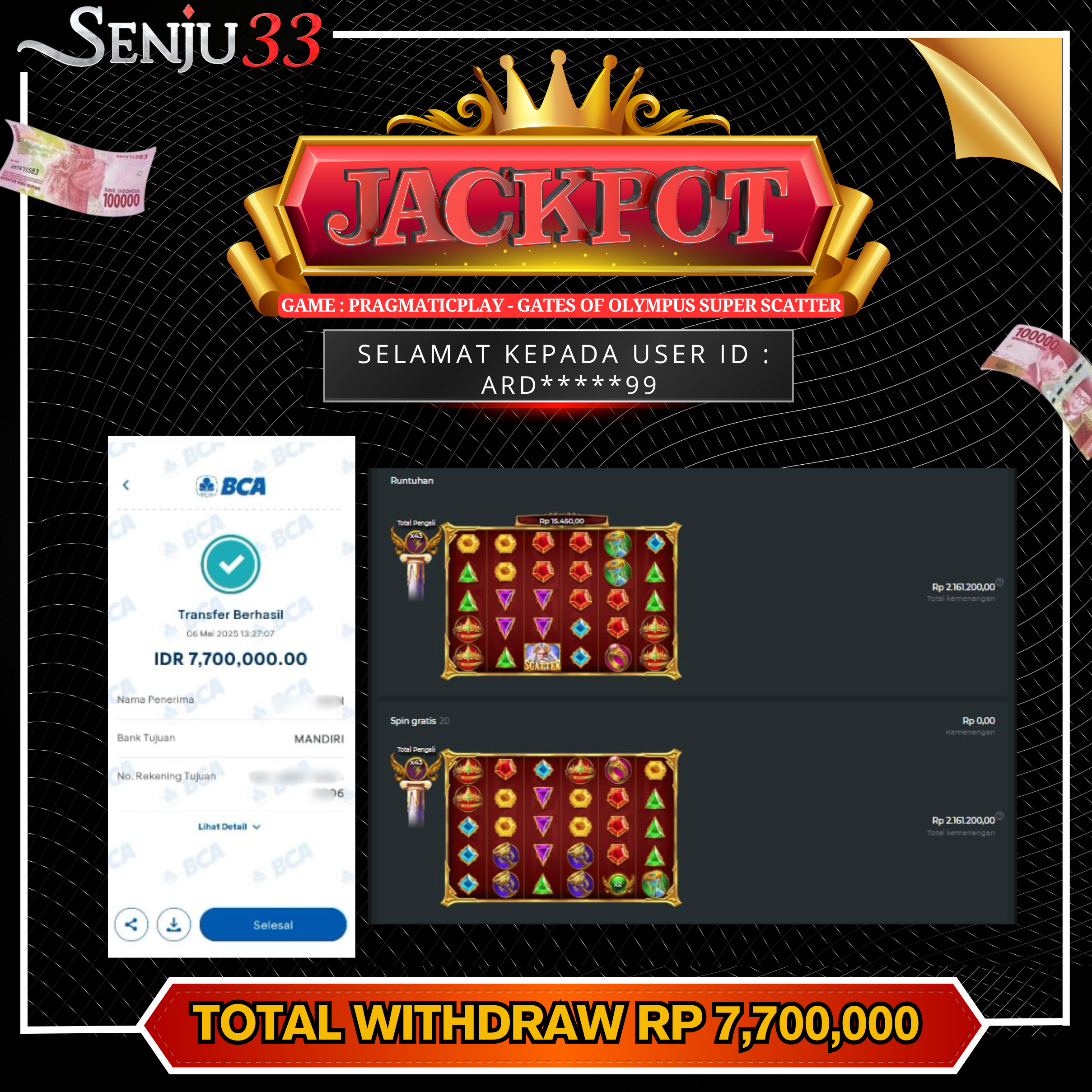 🎰 SENJU33 JACKPOT SLOT Rp. 7.700.000 LUNAS 🎉