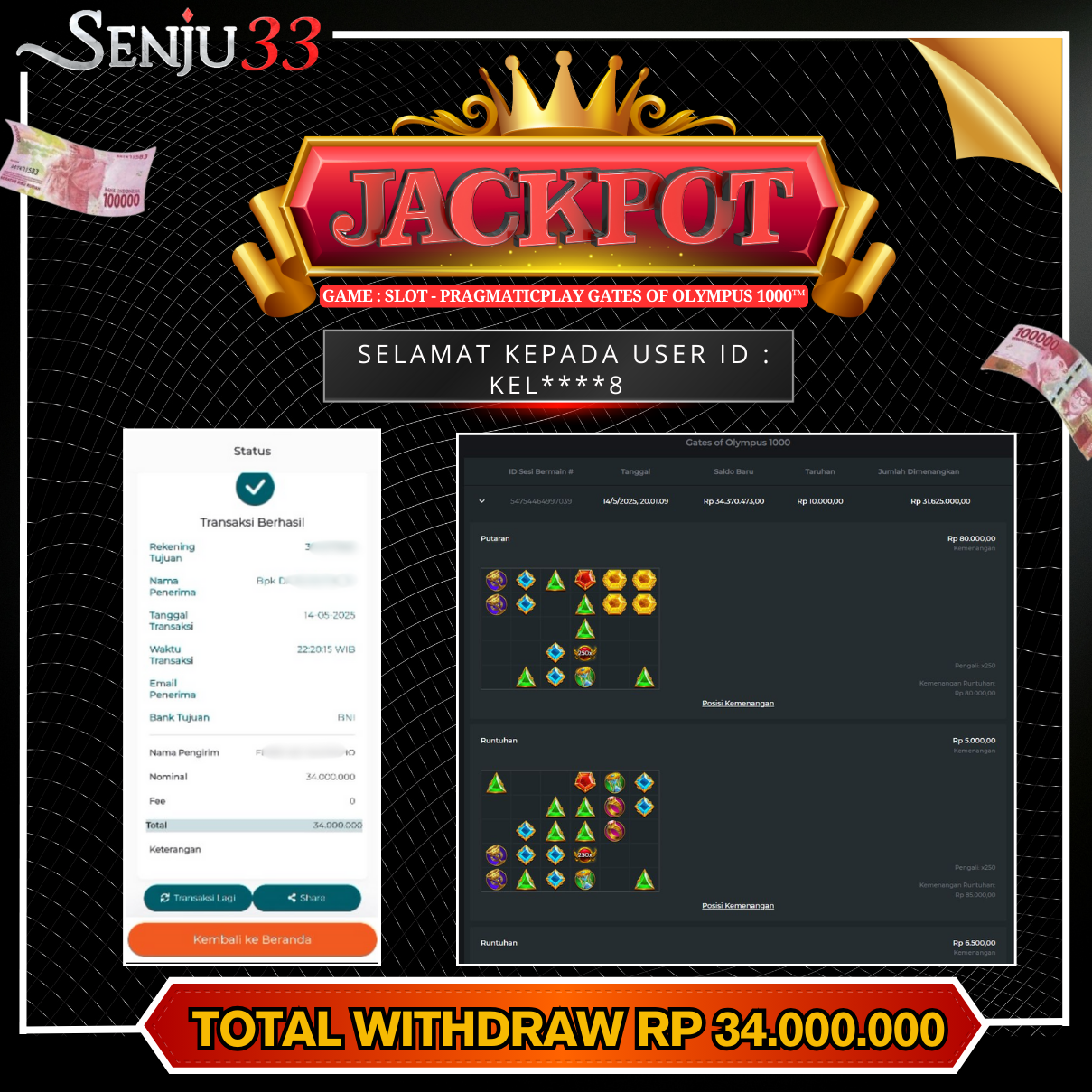 🎰 SENJU33 JACKPOT SLOT Rp. 34.000.000 LUNAS 🎉