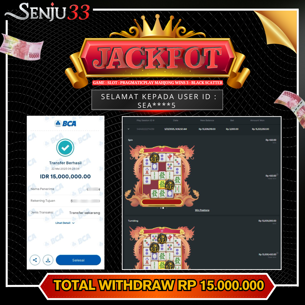 🎰 SENJU33 JACKPOT SLOT Rp. 15.000.000 LUNAS 🎉