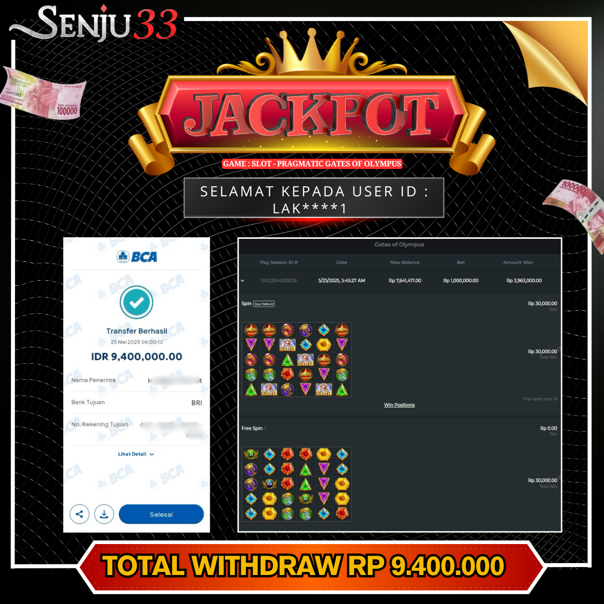 🎰 SENJU33 JACKPOT SLOT Rp. 9.400.000 LUNAS 🎉