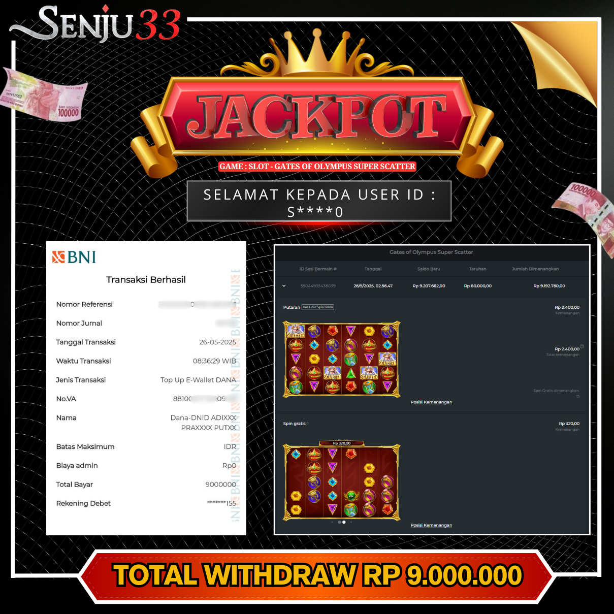 🎰 SENJU33 JACKPOT SLOT Rp. 9.000.000 LUNAS 🎉
