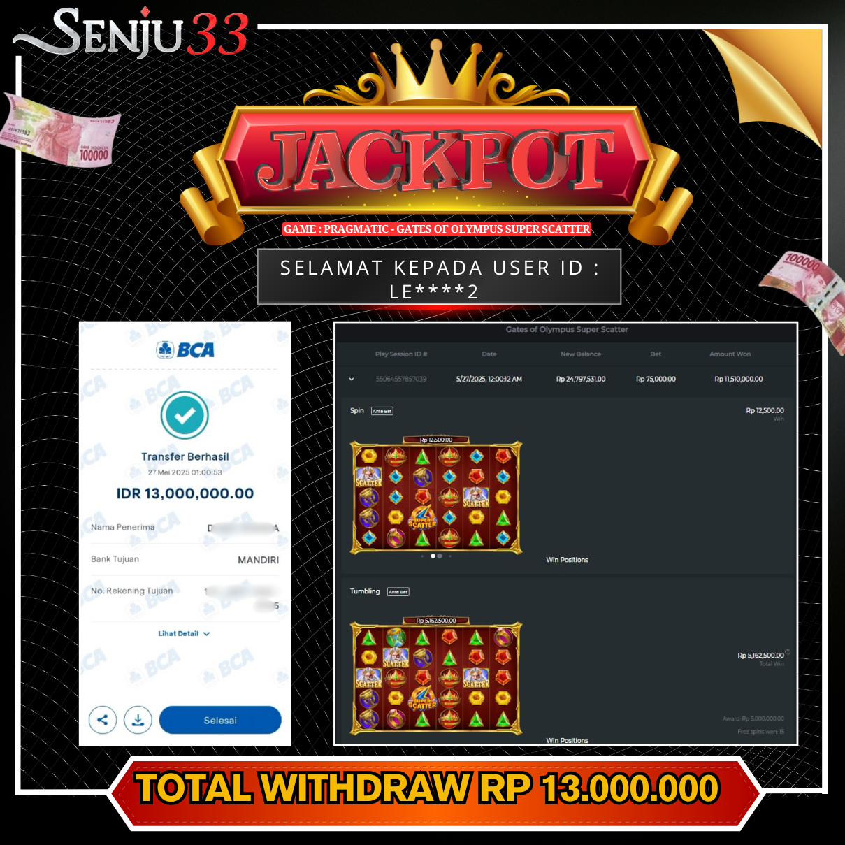 🎰 SENJU33 JACKPOT SLOT Rp. 13.000.000 LUNAS 🎉