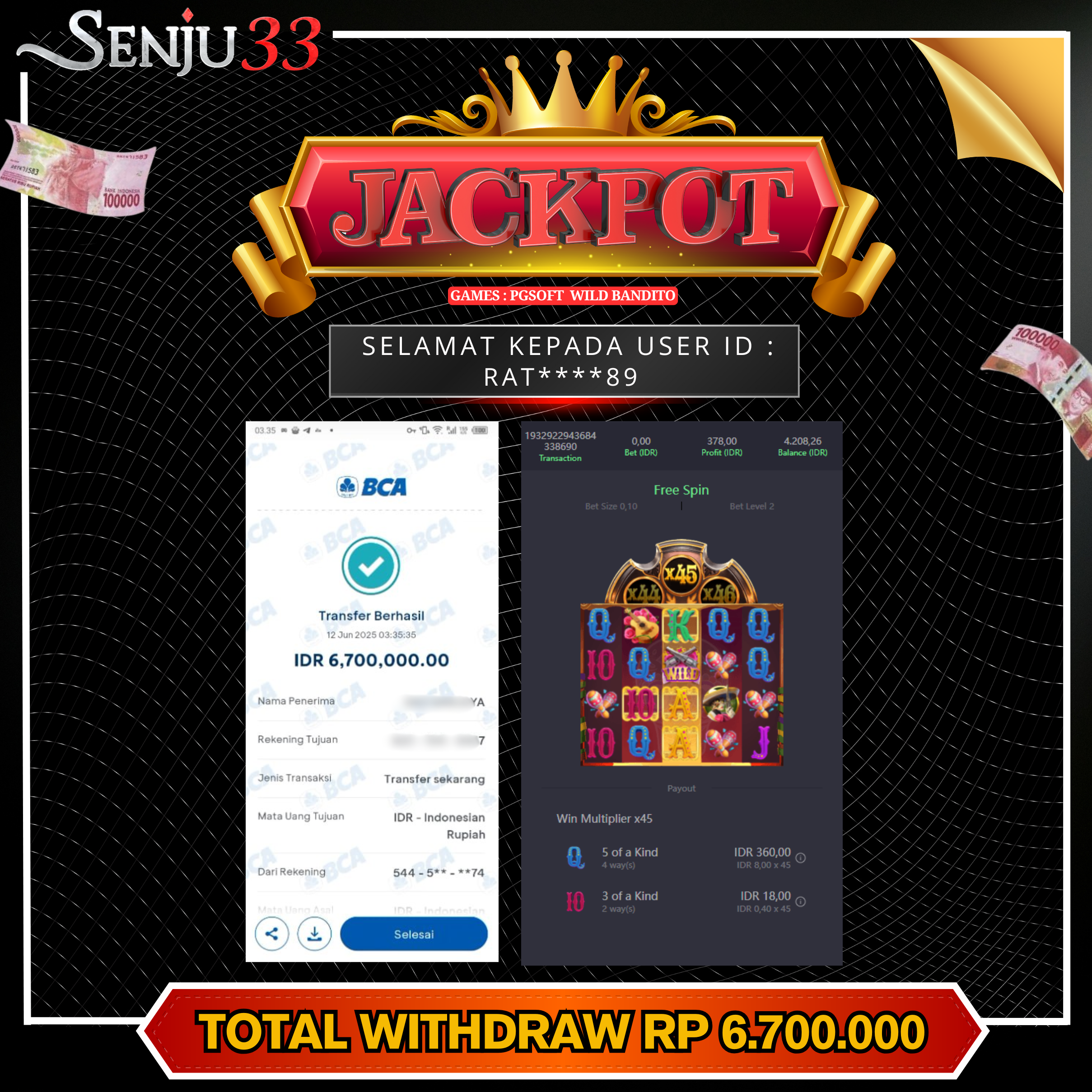 🎰 SENJU33 JACKPOT SLOT Rp. 6.700.000 LUNAS 🎉
