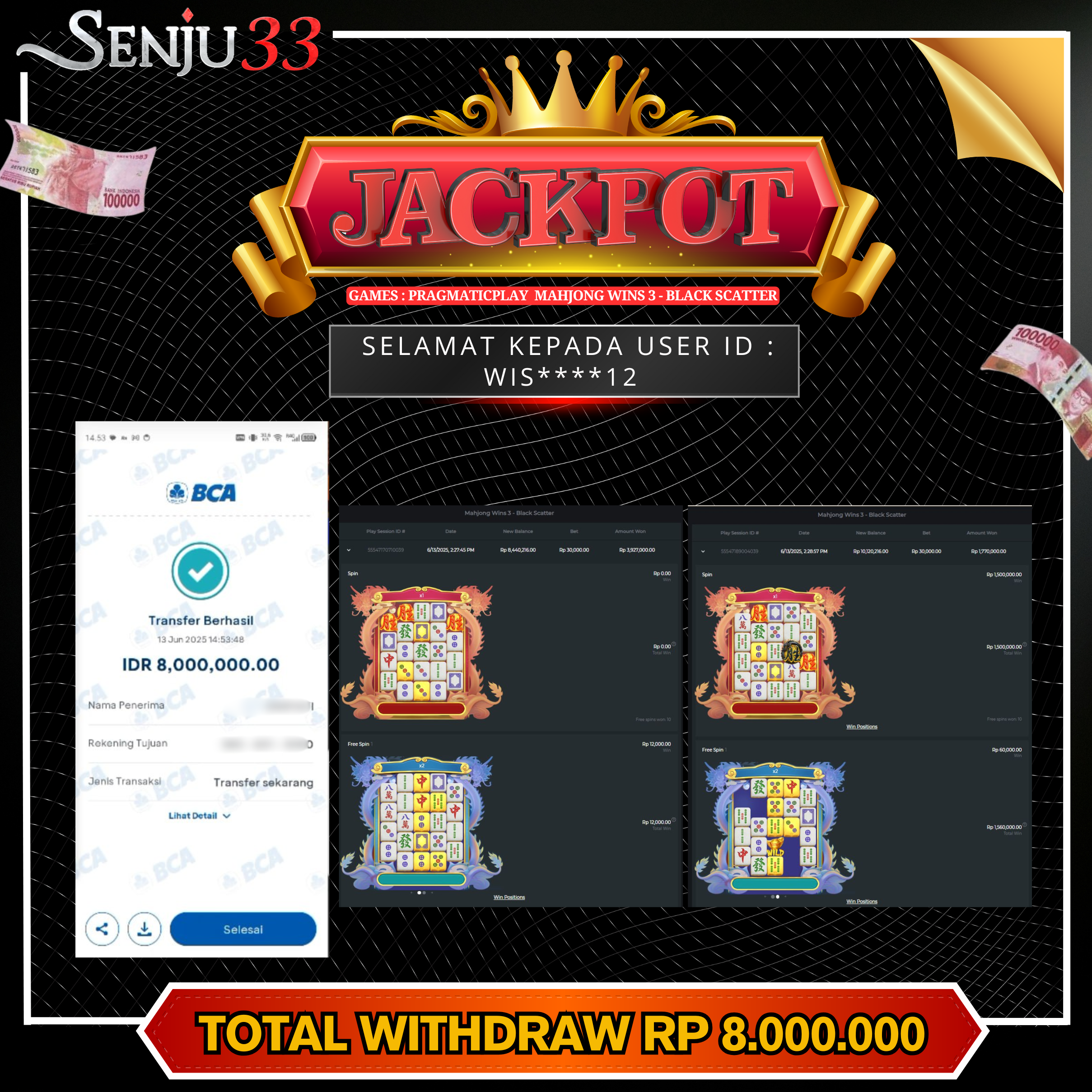 🎰 SENJU33 JACKPOT SLOT Rp. 8.000.000 LUNAS 🎉
