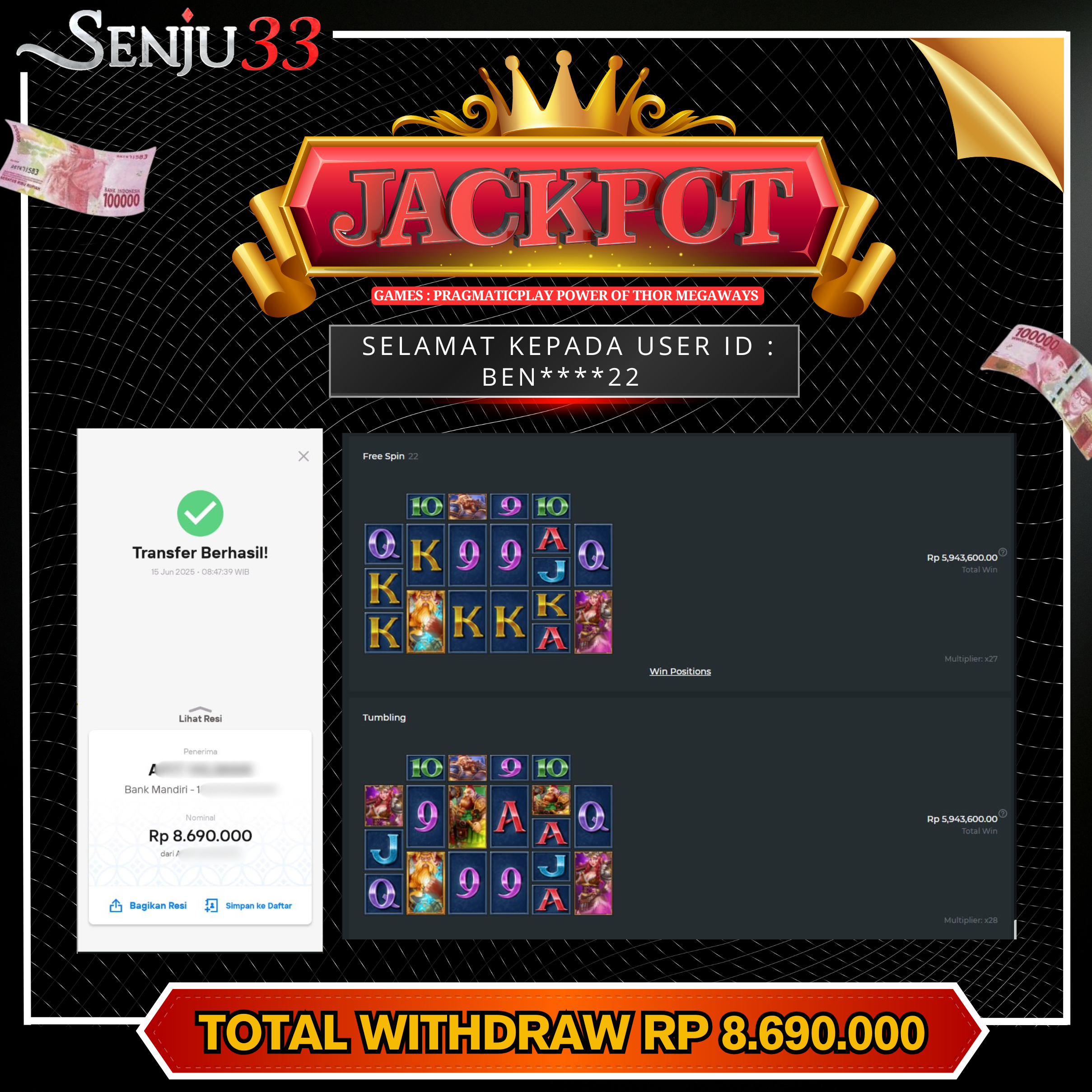 🎰 SENJU33 JACKPOT SLOT Rp. 8.690.000 LUNAS 🎉