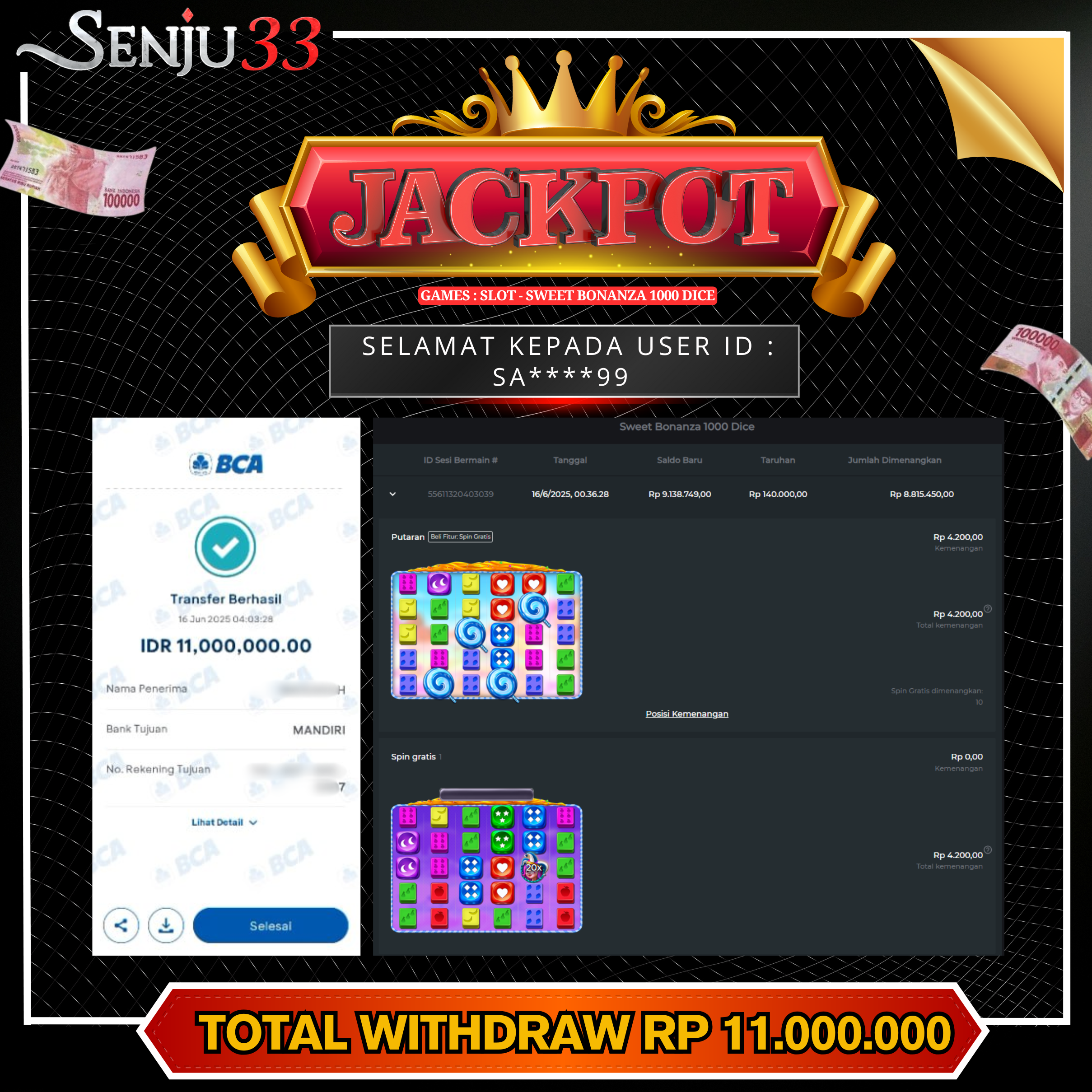 🎰 SENJU33 JACKPOT SLOT Rp. 11.000.000 LUNAS 🎉