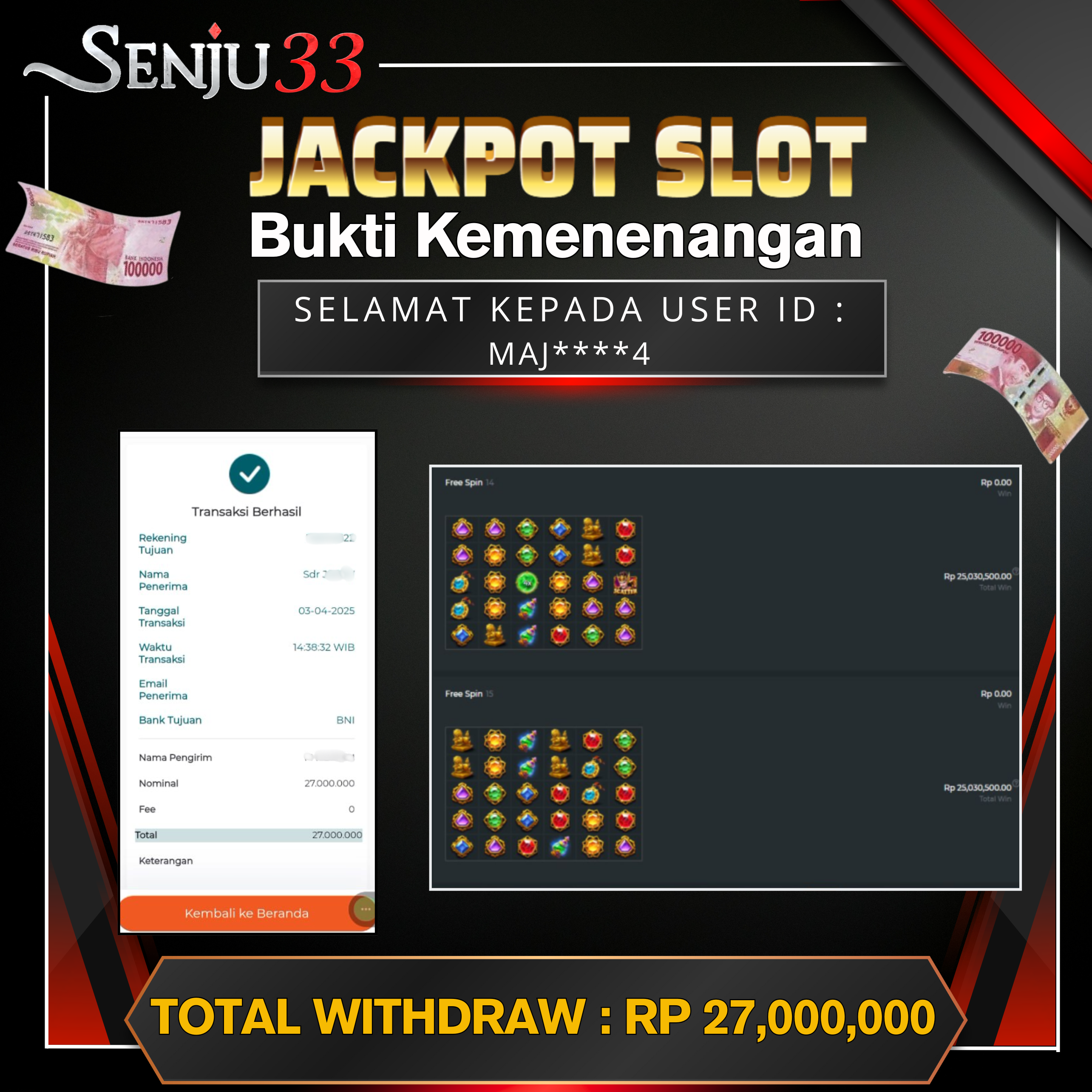 🎰 SENJU33 JACKPOT SLOT Rp. 27.000.000 LUNAS 🎉