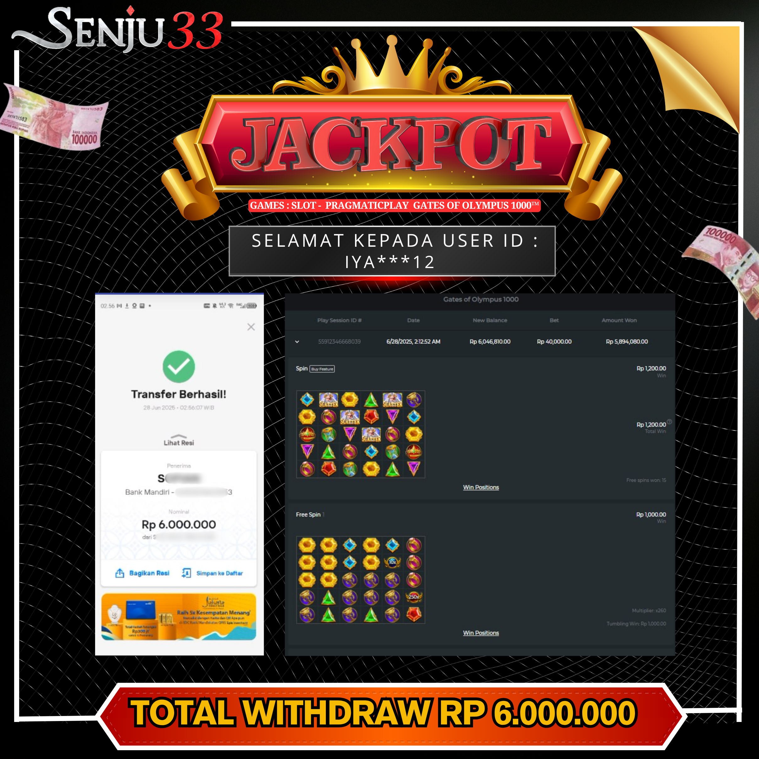 🎰 SENJU33 JACKPOT SLOT Rp. 6.000.000 LUNAS 🎉