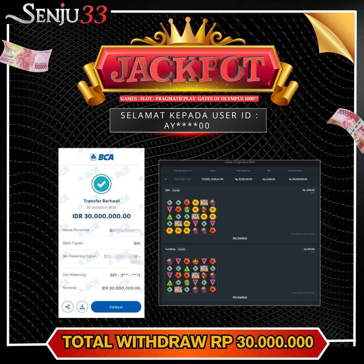🎰 SENJU33 JACKPOT SLOT Rp. 30.000.000 LUNAS 🎉