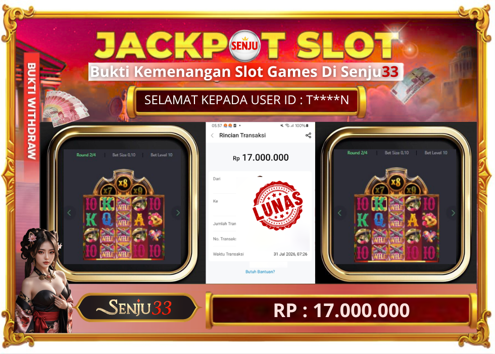 🎰 SENJU33 JACKPOT SLOT Rp. 17.000.000 LUNAS 🎉
