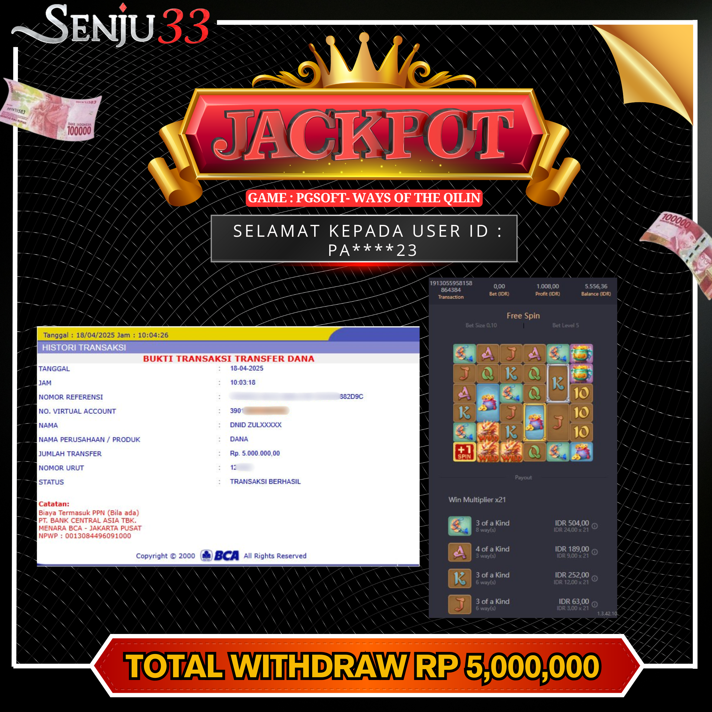 🎰 SENJU33 JACKPOT SLOT Rp. 5.000.000 LUNAS 🎉